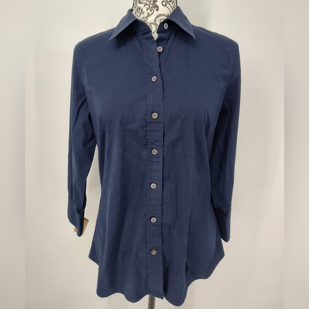 J. Crew Haberdashery Dark Blue Women's 3/4 Sleeve Button-Down Shirt Size Medium